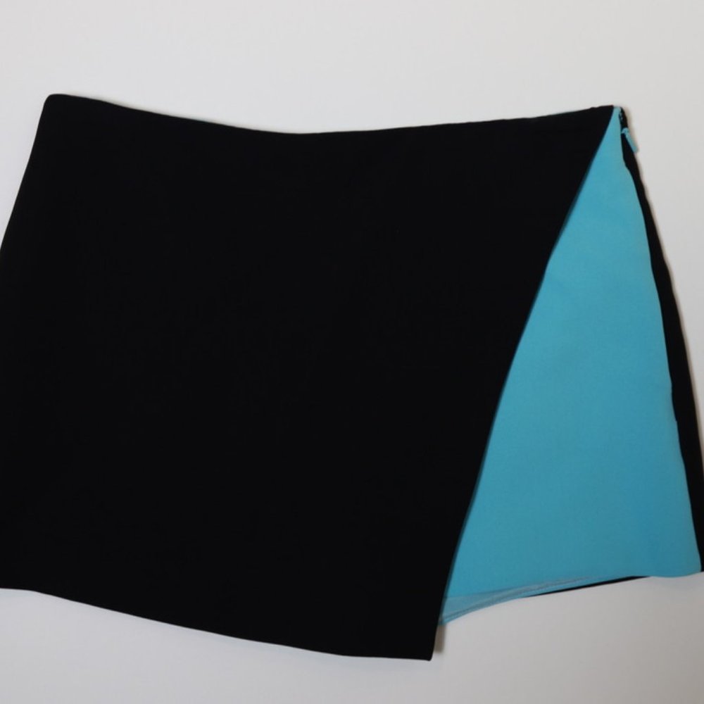 Versace Two-Tone Skort Mini Skirt Turquoise Black Crepe